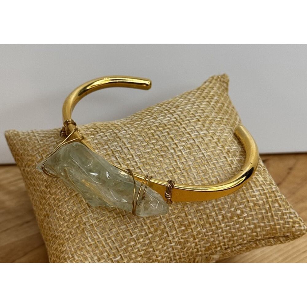 NEW Green Amethyst Upcycled Vintage 70’s Brass Cuff Bracelet Boho Chic